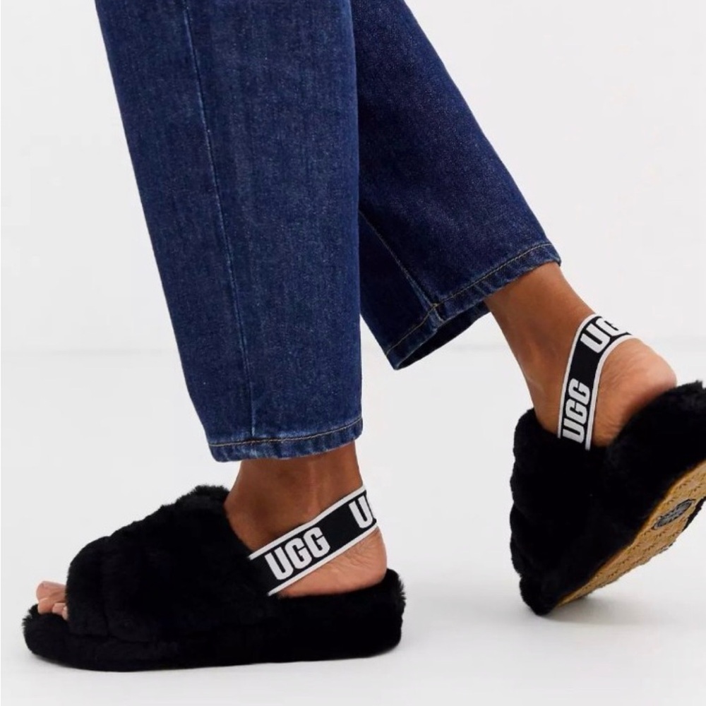 UGG Women's Fluff Yeah Black Slide Slippers Size 5